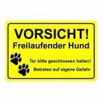 Schild "Freilaufender Hund" mit  Pfoten