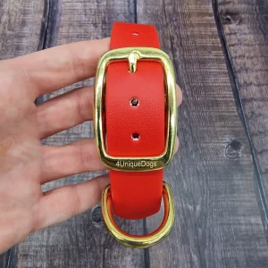 4UniqueDogs_Biothane_Halsband_Rot_Gold_HU_35-42,5cm