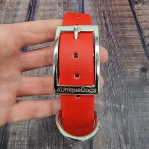 4UniqueDogs_Biothane_Halsband_Rot_Silber_HU_42-49,5cm