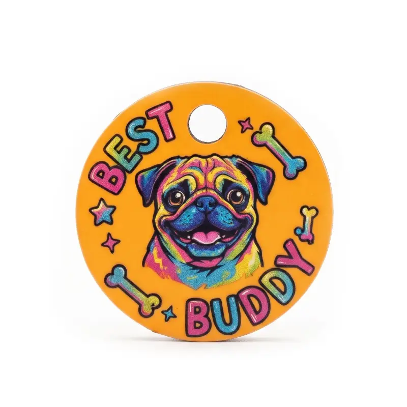 4UniqueDogs Hundemarke Biothane Rund UV Druck 1 Anhänger - Hundemarke aus Biothane mit UV Druck - Rund – Bild 1
